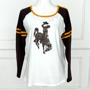 Russell Athletic Long Sleeve Retro Wyoming Rodeo‎ Cowboy Ringer Shirt Size Large